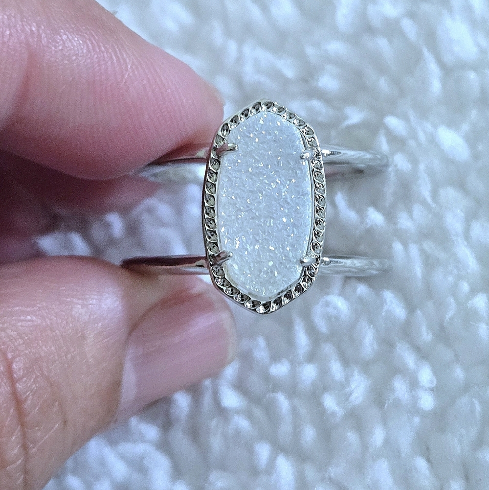 Kendra Scott "Elyse" Double✌️ Band White Iridescent Drusy Ring💍 - Picture 6 of 16